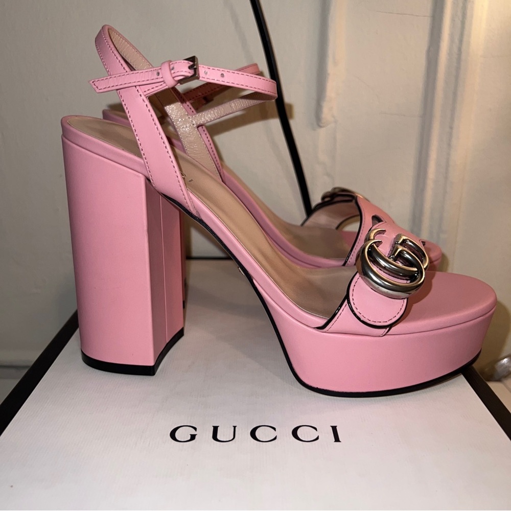 Gucci marmont platform sandal 37.5/7.5 pink NWT
